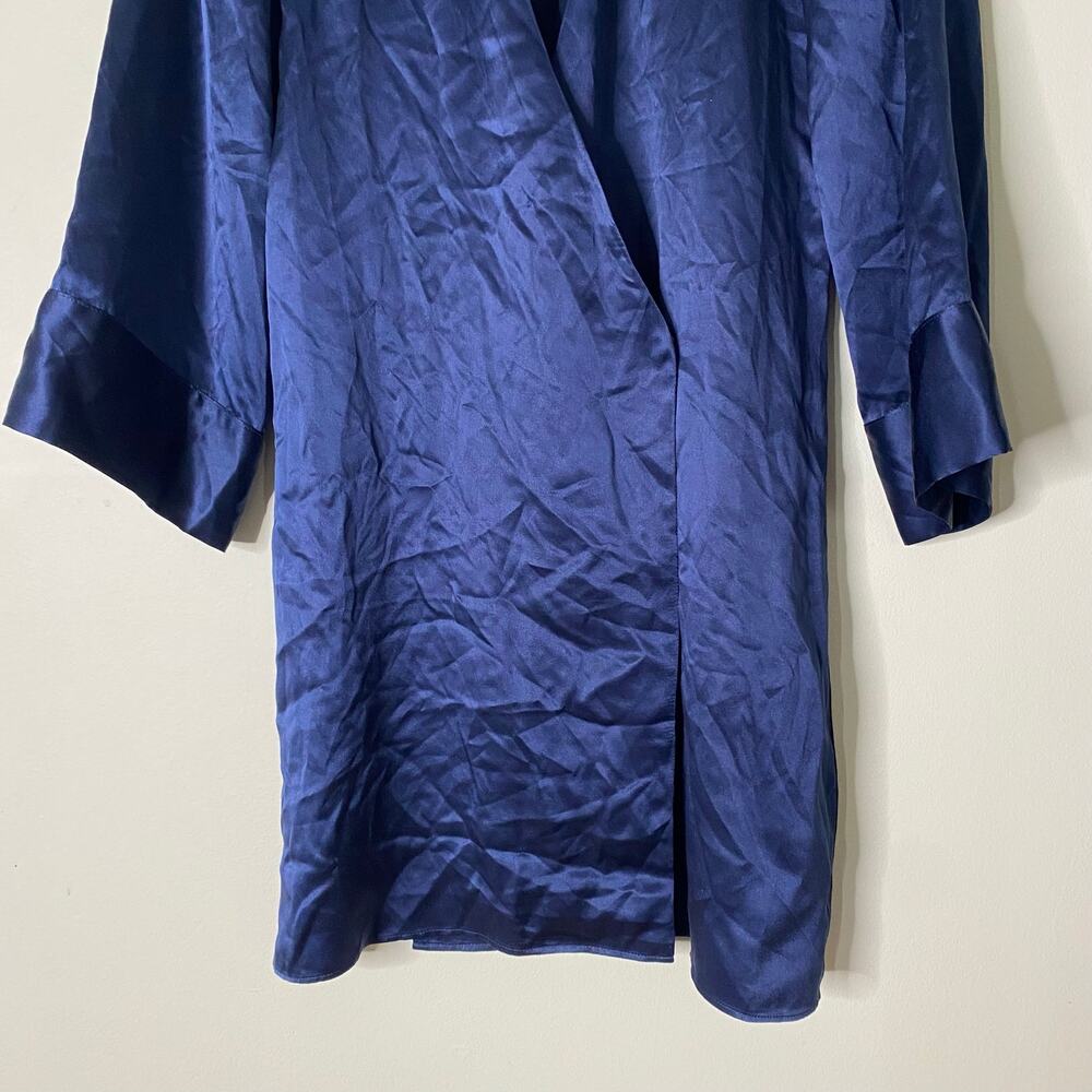 REFORMATION 100% Silk Navy Blue Satin Robe Wrap Mini Dress Kimono Size Small - Picture 3 of 8